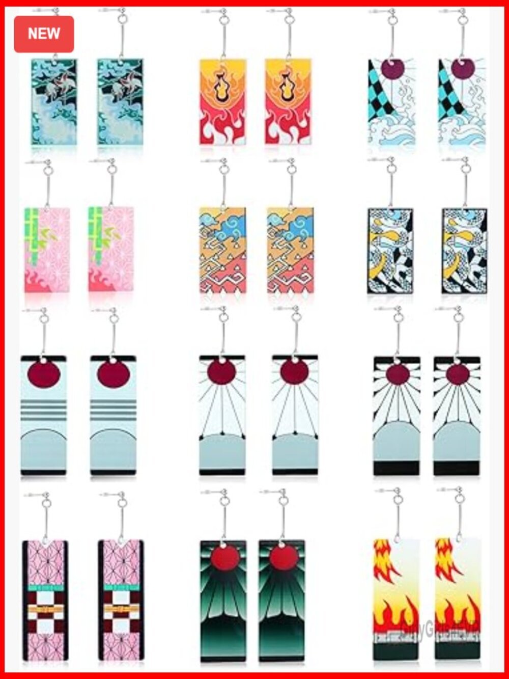 12 Pairs Demon Slayer Anime Earrings Acrylic Alloy Resin Drop Dangle